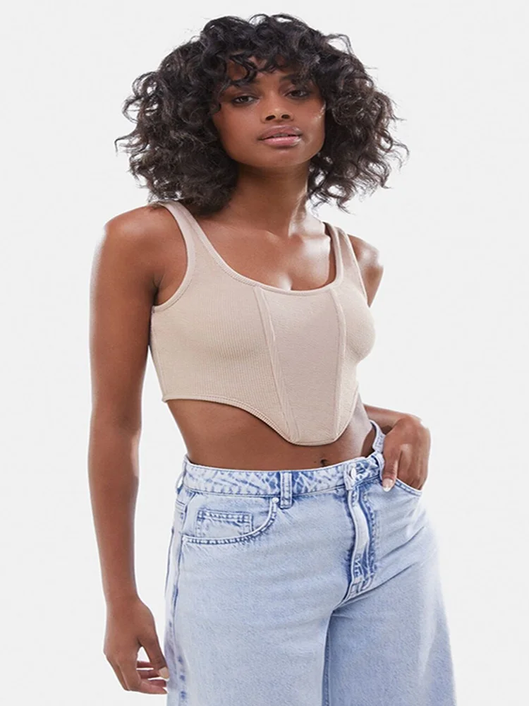 

Майка женская Трикотажная асимметричная с открытой спиной и широкими бретельками