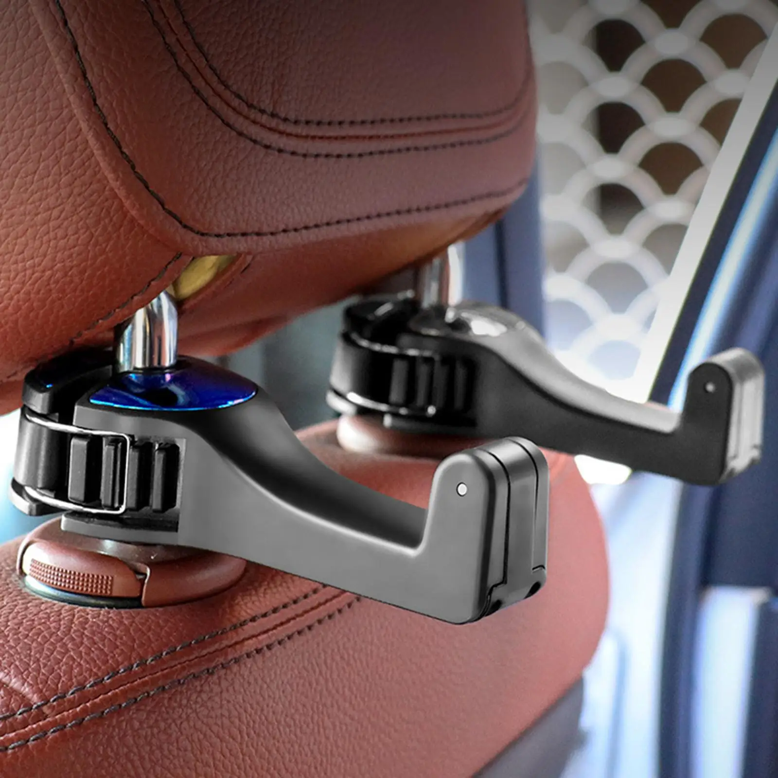 

2x2 in 1 Car Headrest Hook with Phone Holder for Purse Vehicle Blue