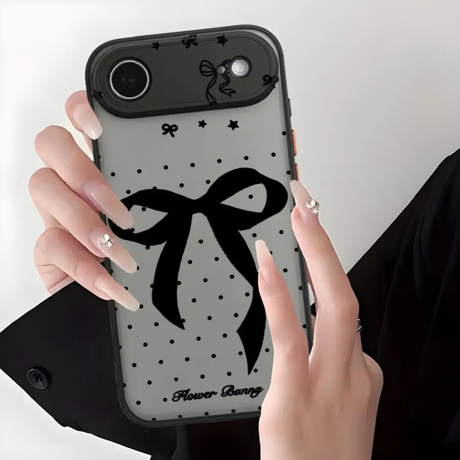 Фото Чехол для iPhone 17 Pro Max, 17e, 15, 7, 8, SE, XS, XR, 12, 14, 13 Mini, Air, 11, 16 Plus, Funda, задняя крышка для телефона, с узором в горошек, бантом и звездами №2