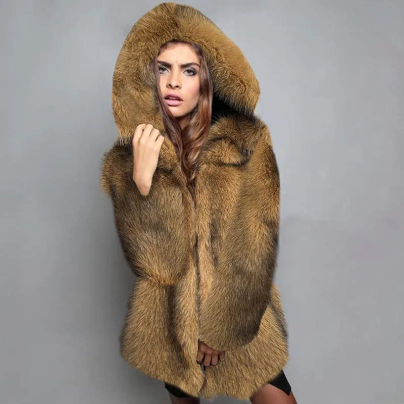 2022 New Fashion Faux Fur Coat Long Faux Fox Fur Coat Warm Outwear