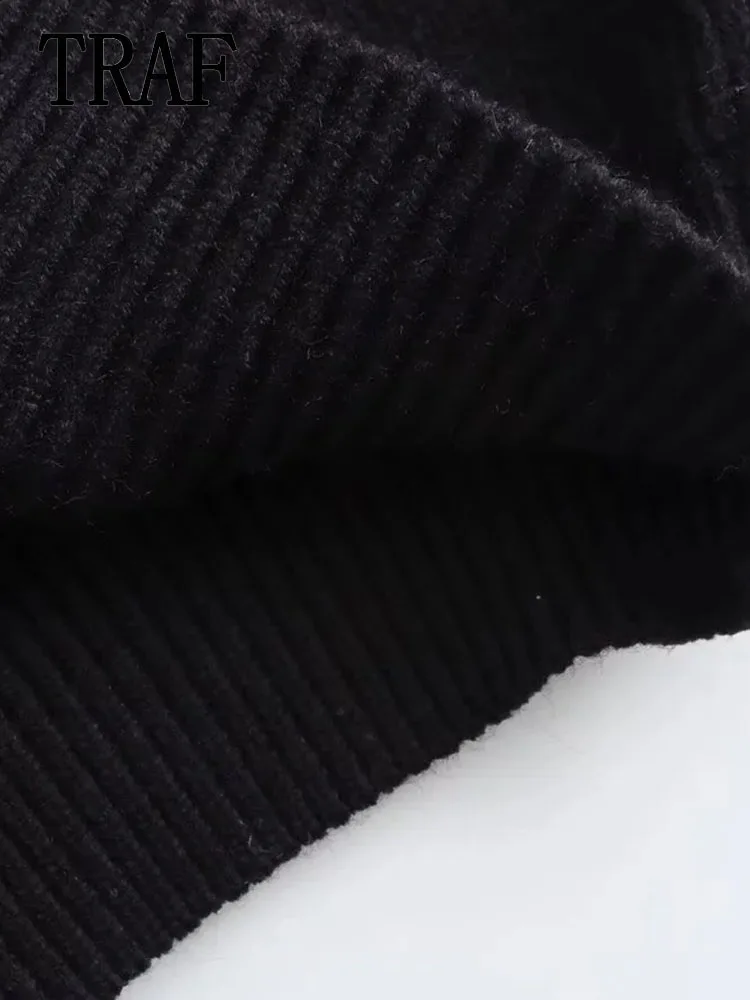 TRAF женский элегантный v-образный вырез устойчивый свитер с длинными рукавами и