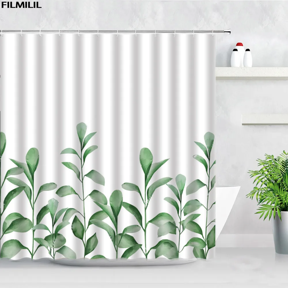 natural floral shower curtains flowers green leaf butterfly water color art nordic modern waterproof bathroom decor curtain sets free global shipping