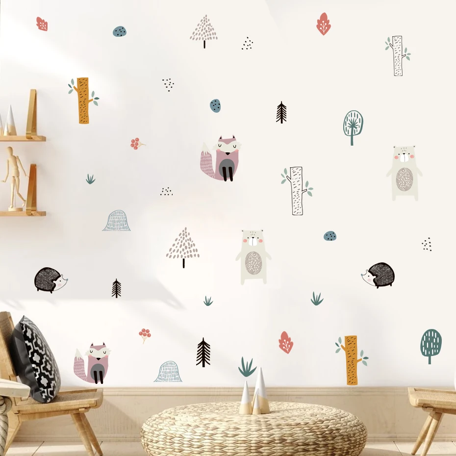 

Cartoon Bear Fox Hedgehogs Tree Nursery Wall Stickers Removable Vinyl DIY Wall Decal Kids Boys Room Interior Home Decoration