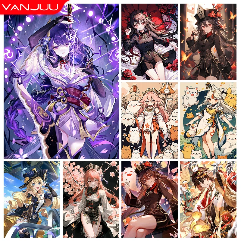 Genshin Impact Raiden Shogun комплект алмазной живописи 5D Hu Tao Алмазная вышивка полная