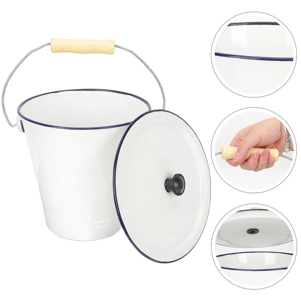 

Enamel Bucket Lid Container Laundry Organization White Room Storage Flower Vase Seau