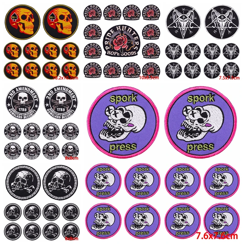 

10 pcs/lot wholesale Punk Skull Embroidery Patch Round Patch Iron On Patches For Clothing Thermoadhesive Patches On Clothes