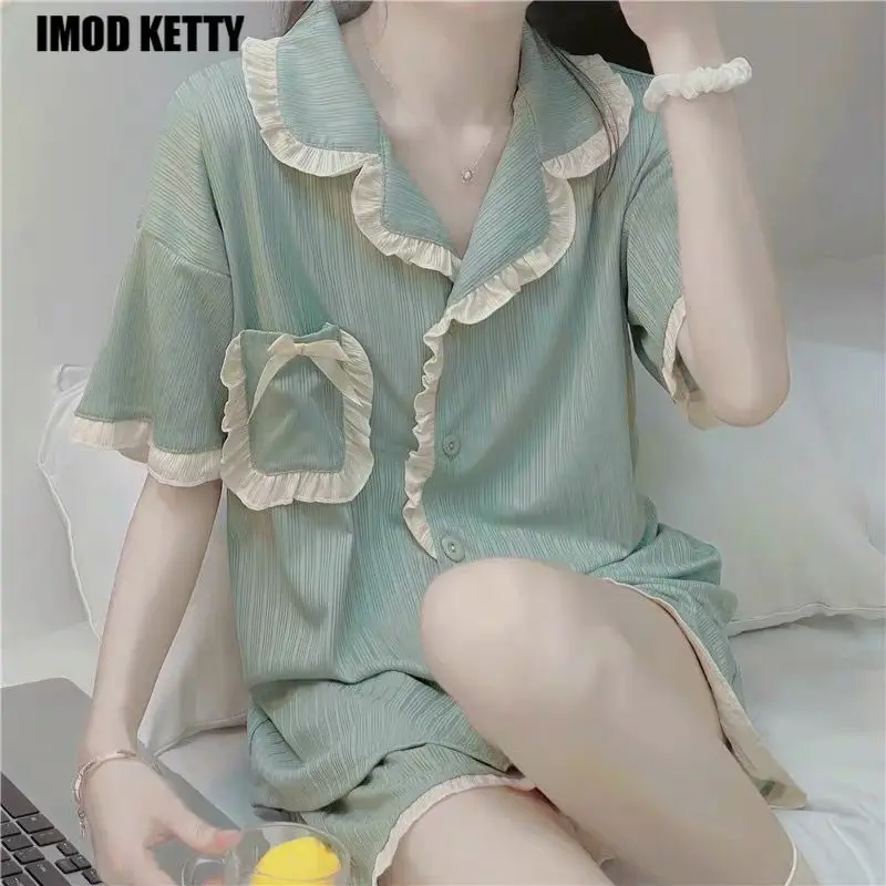 

Night Wears Set Woman 2 Pieces Women's Pajamas Summer Short Sleeve Kawaii Cutes Pajama for Women Sleepwear Womens Pyjamas Sets