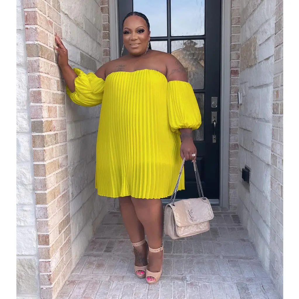 Plus Size Elegant Dress For Chubby Women Ruffle Off Shoulder Chiffon Luxury Pretty Cloth 2023 Summer Trendy Party Loose Dress