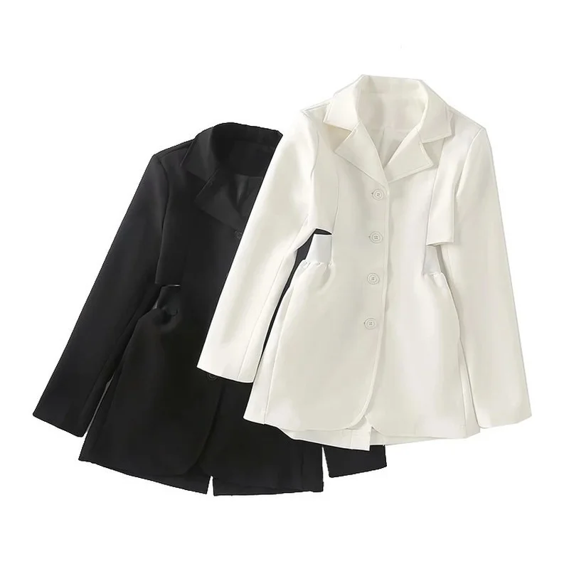 Show Waist Fake Two Piece Blazer Suit Women Sweet Sexy Fashion Mid Length Blazer Single Breasted Solid Colors High Waist Suit