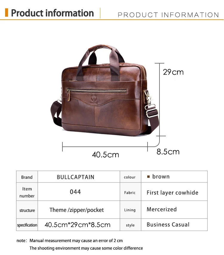 Men's Briefcase Genuine Cowhide Leather Business Laptop Messenger Bag images - 6