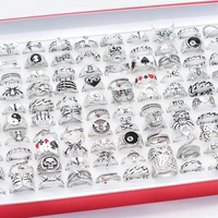 50100pcs punk vintage metal rings size 16 20 women men fashion hip hop rock spider snake clown holiday gift jewelry accessories