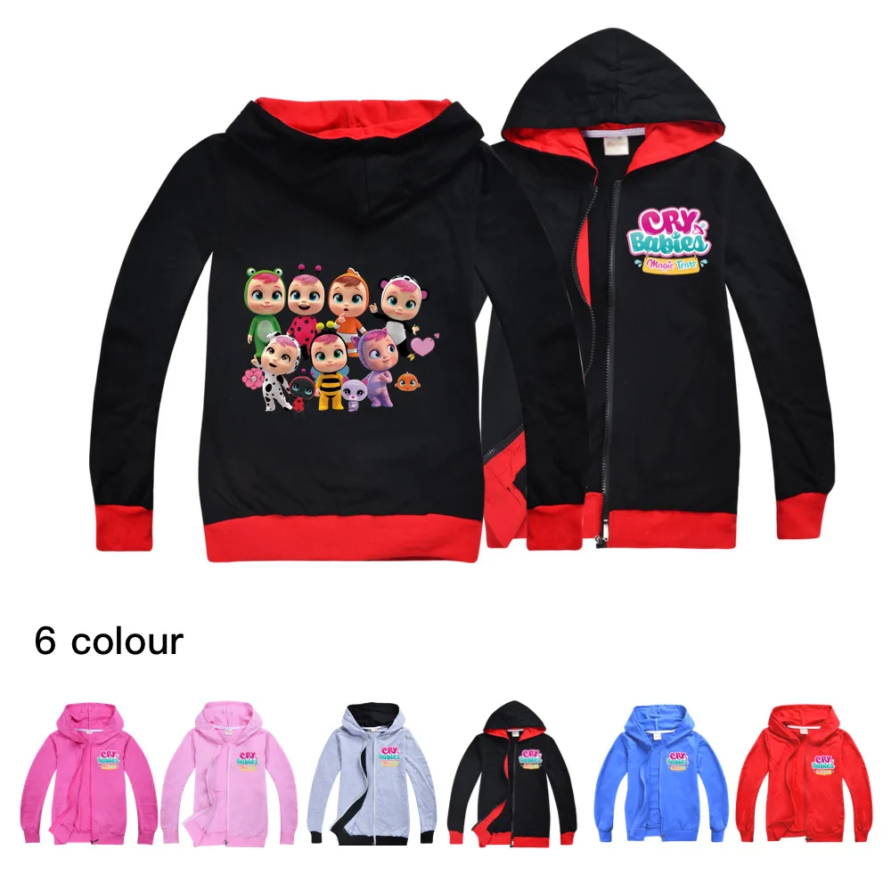 

Children spring autumn long sleeve hooded girl boy cartoon cry babies coat top teen zipper cardigan jacket