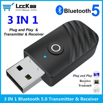 LccKaa-3 인 1 USB 블루투스 5.0 오디오 수신기 송신기, 컴퓨터, TV, 어댑터에 사용, 자동차, 듀얼 출력, 스피커, 헤드폰용
