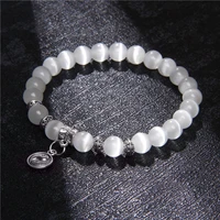 8mm white cat eye crystal bracelet crystal pendant bracelet charm swanelephant pulsera for women jewelry