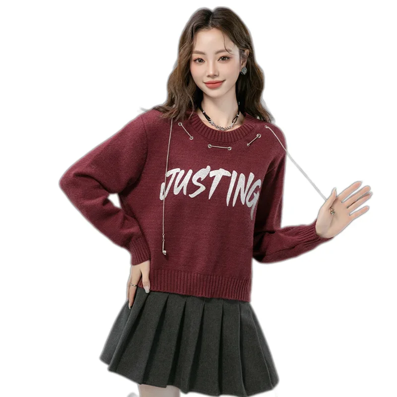 Новый осенне-зимний женский свободный крой короткий пуловер свитер высокого