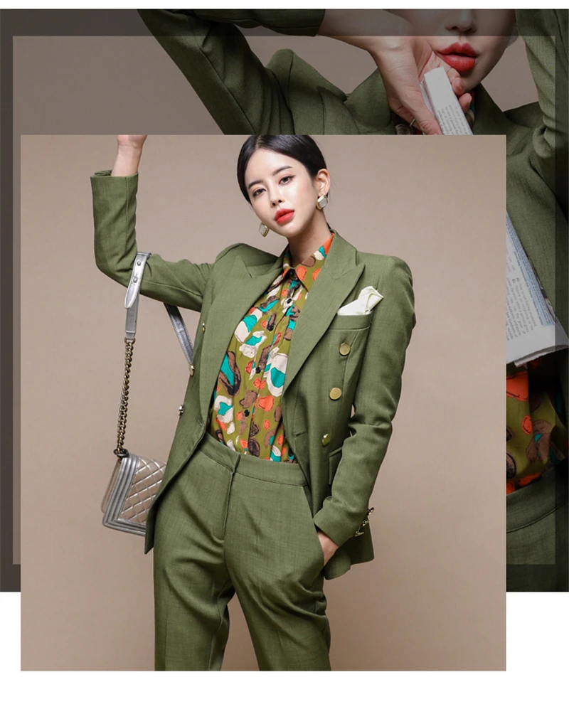 New Spring and Autumn Temperament Double Breasted Slim Jacket and Pencil Pants Overalls Women's 2-piece Set