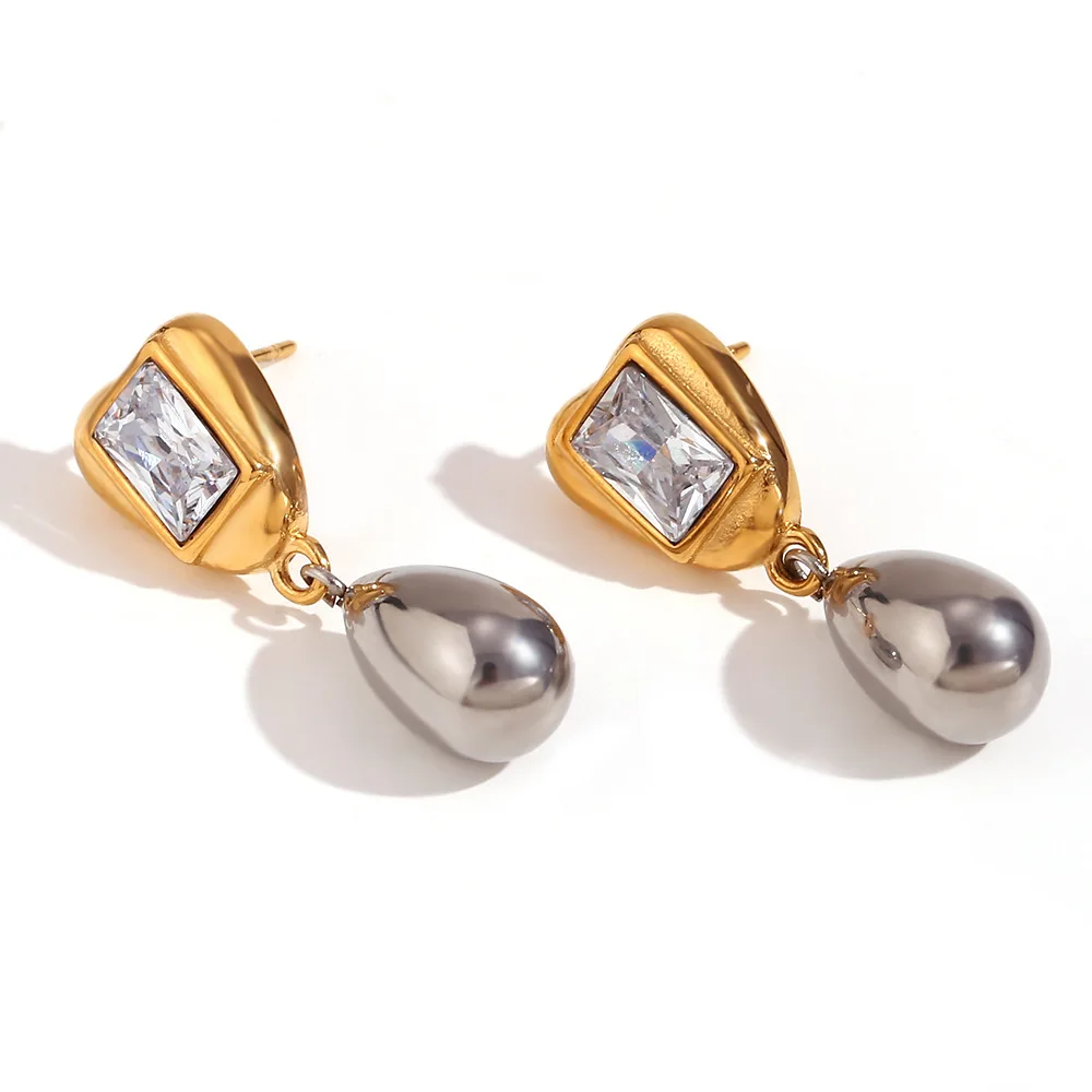 

Trendy 18K Gold Plated Stainless Steel Square Zircon Water Drop Grey Pendant Earrings Vintage Styling Women Jewelry Gift