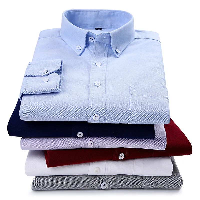 New Oxford men's shirt business casual breathable striped long-sleeved solid color spring and autumn slim fashion button shirt