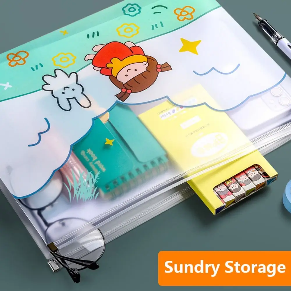 

4PCS/SET Stationery A4 Elegant Cartoon File Briefcase File Folder Zipper File Pocket Document Bag Paper Holder