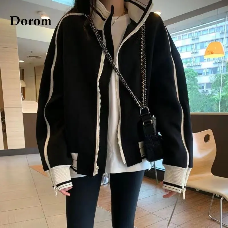 

Autumn Vintage Black Jacket Women Casual Harajuku Zipper Fleece Coat Female Tops Thick Warm Turtleneck Loose Oversized Outerwear