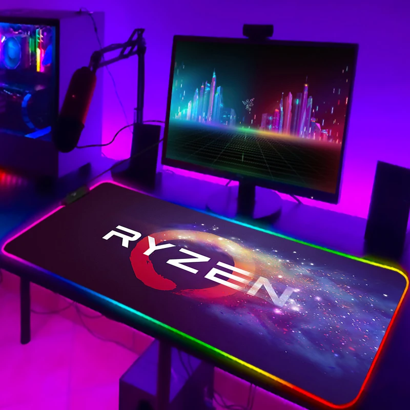 

Ryzen Mause Pad Backlight Desk Mat Luminous Mouse Gamer With Wire RGB Gaming Accessories Cabinet Anime Xxl Mousepad Large Carpet