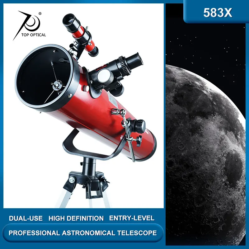 

Профессиональный астрономический телескоп TOPOPTICAL 76700 583x, отражатель, мощное уличное охотничье оборудование для кемпинга, красного цвета