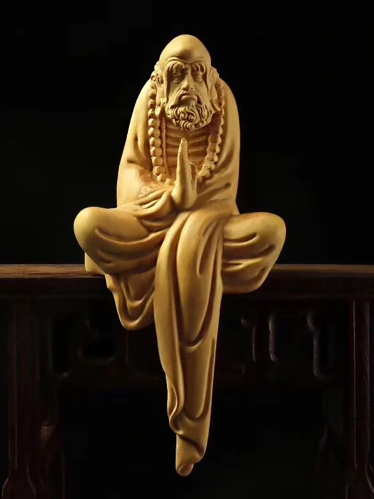 

Деревянная медитация, маленькая статуя Бодхидхарма, предка, резьба по массиву дерева, статуэтка для украшения дома