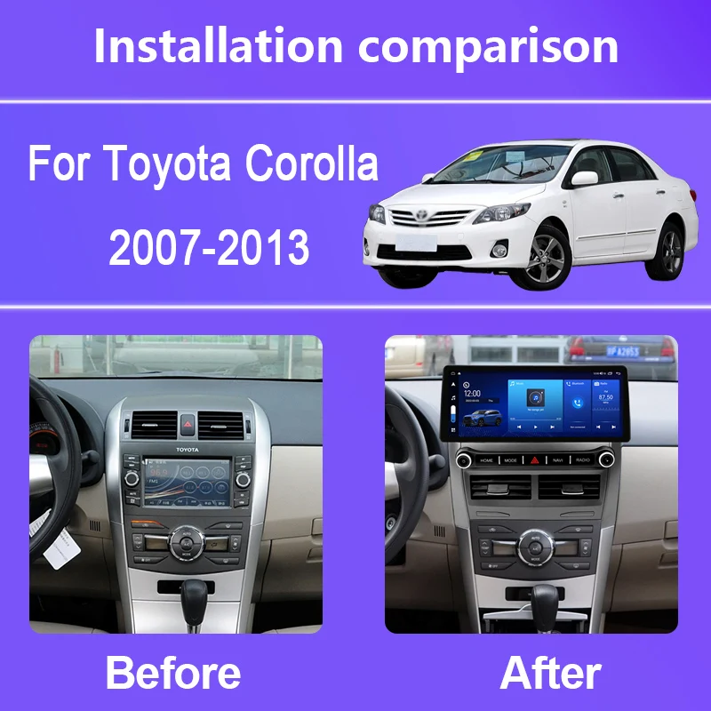 12 3-дюймовый для Toyota Corolla 2007-2013 Android 8-ядерный 8G + 128G автомобильный мультимедийный