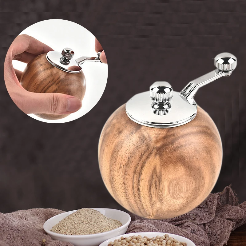 

New Round Wooden Salt And Pepper Grinders Ceramics Adjustable Coarseness Mills With Hand Crank Coffee Grinder Kitchen Gadget Set
