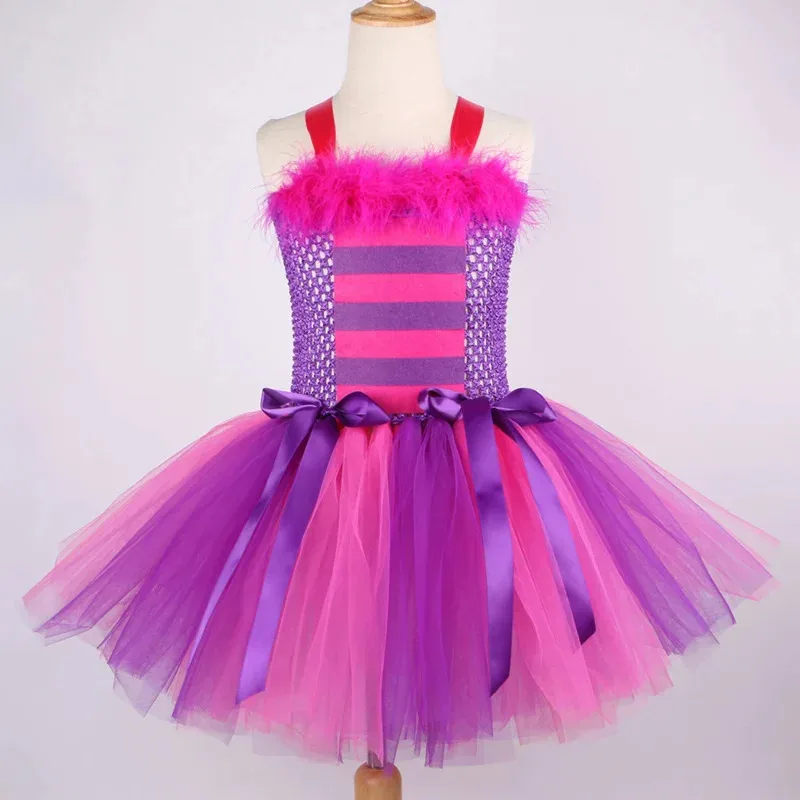 Фото Алиса в стране чудес Chesuite Cat Tutu ярко-розовый фиолетовый мультяшный тюль праздничное платье для девочек детский костюм для косплея на Хэллоуин NM34 №2