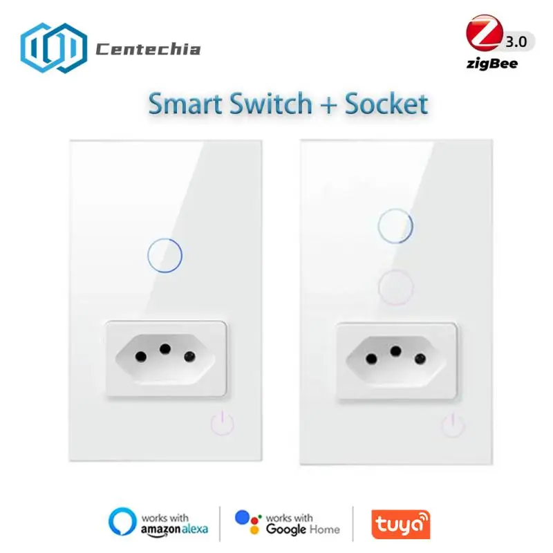 

Умный выключатель и розетки Tuya ZigBee 3,0, сенсорный выключатель из закаленного стекла, работает с Google Home/Alexa