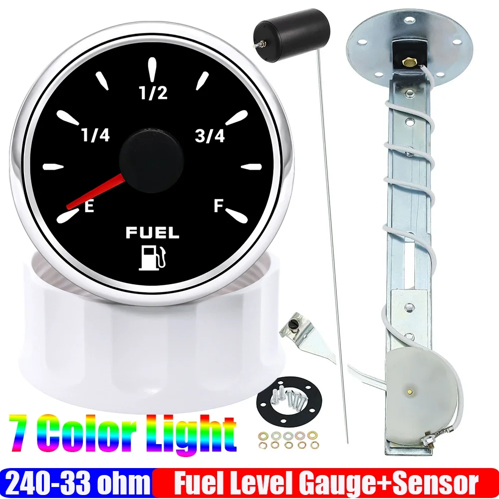 

7-цветный светильник, 52 мм, датчик уровня топлива + поплавковый датчик уровня топлива 240-33 Ом для авто, лодки, водонепроницаемый измеритель масляного бака 12 В 24 В на заказ