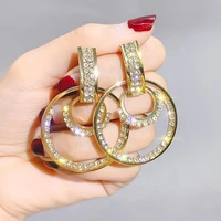 korean fashion gold double ring diamond geometric earrings for women jewelry temperament simplicity girls daily wear earrings