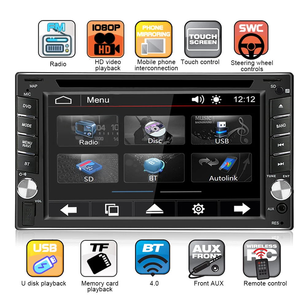 

Car radio 1080P Car dvd Player 2 din for car stereo radio 6.2inch Touch Screen with Bluetooth-Compatible car video players