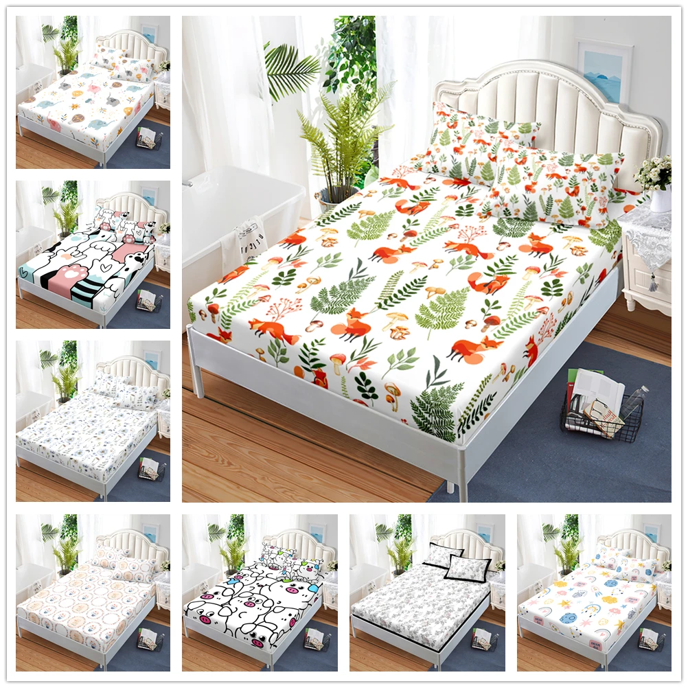 

Nordic Style Bed Sheet Set Girls Bohemian Style Fitted Sheet for Kids Teens Women Bedroom Leaf Flowers Decor 3pcs Bedding Set