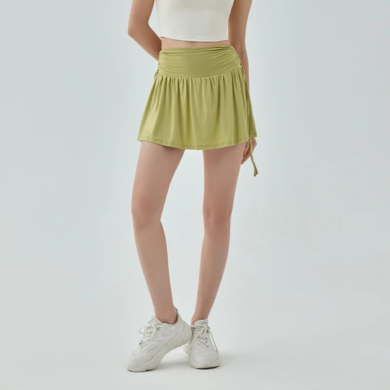 DANCEFISH 2023 Women Rayon Short Skirt Chic Side Drawstring Slim Waist Low Intensity Daily Wear Fitness Dancing Yoga Skirtpants