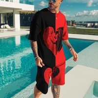 comfortable and cool men tracksuit t shirt shorts outfits sets stitching color 3d print summer mens t shirt set oversized cloth