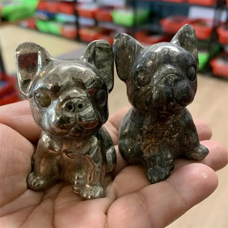 

Natural Gemstone Pyrite Dog Carving Animals Ornaments Statues Gift Healing Crystals Crafts Home Decoration 1pcs