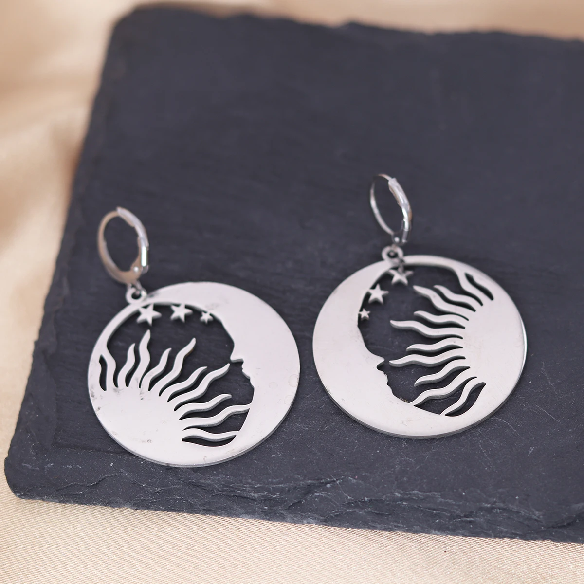 Женские серебряные серьги-кольца в стиле бохо из нержавеющей стали