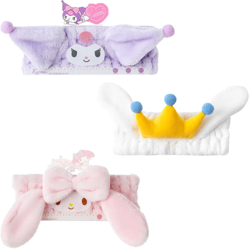 

Милая Sanrioed аниме Kuromi Cinnamoroll My Melody мультяшная милая мягкая эластичная повязка на голову для мытья лица Нескользящая повязка на голову подаро...