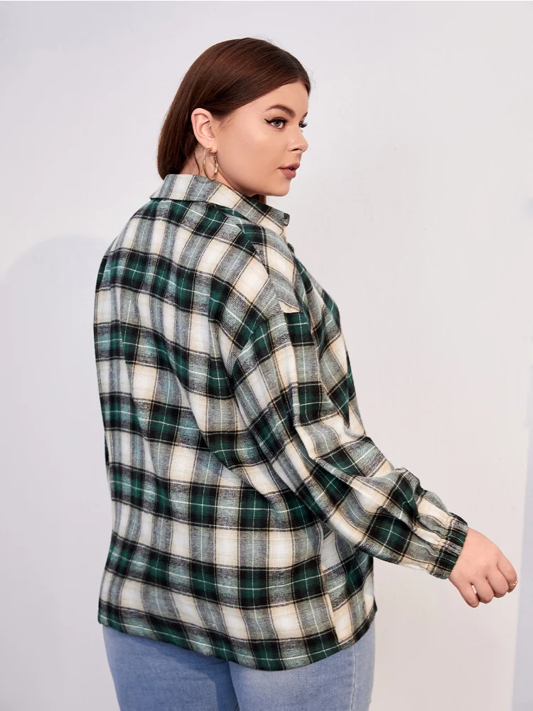 Women's Large Checked Shirt Front Pocket Hot Selling Cross-border Foreign Trade Shirts plus size women clothing