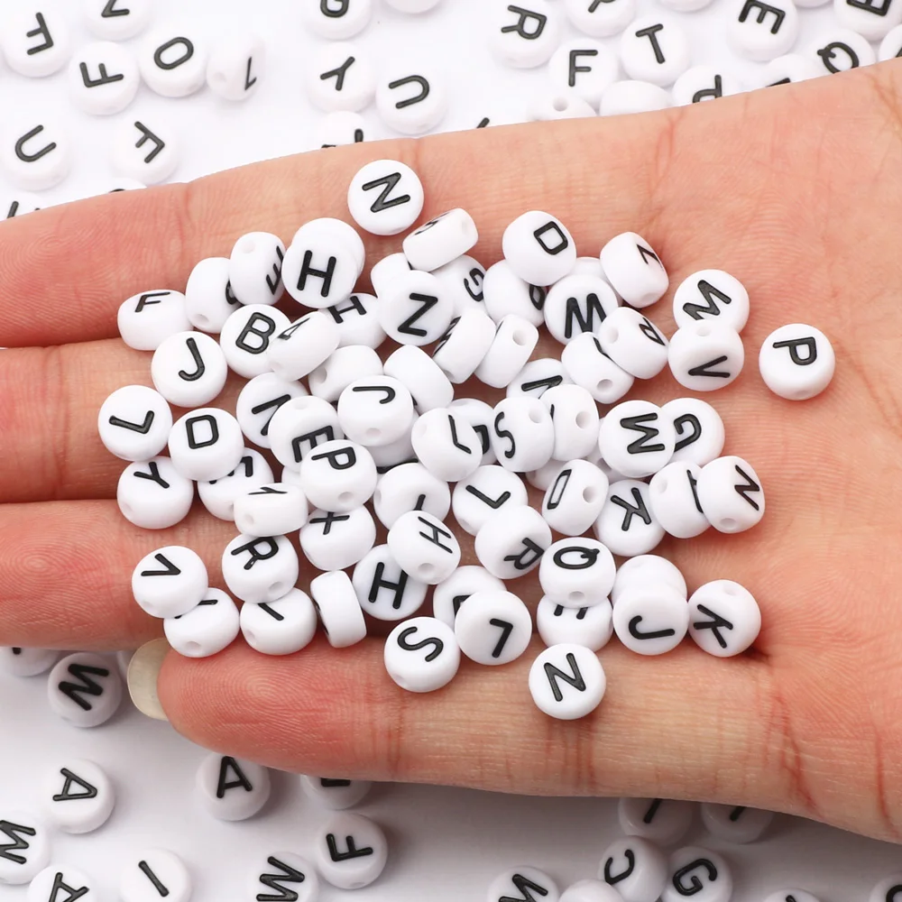 7mm Black White Mixed Letter Acrylic Beads Round Flat Alphabet Spacer Beads For Jewelry Making Handmade Diy Bracelet Necklace