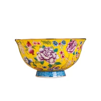 gold painting ten thousand flower enamel rice bowl noodle bowl household single high foot anti scald chinese tableware