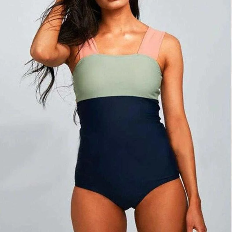 

294701 Hot Sale Color Contrast Patchwork One Piece Swimsuit Waist Slimming One Piece Swimsuit for Women