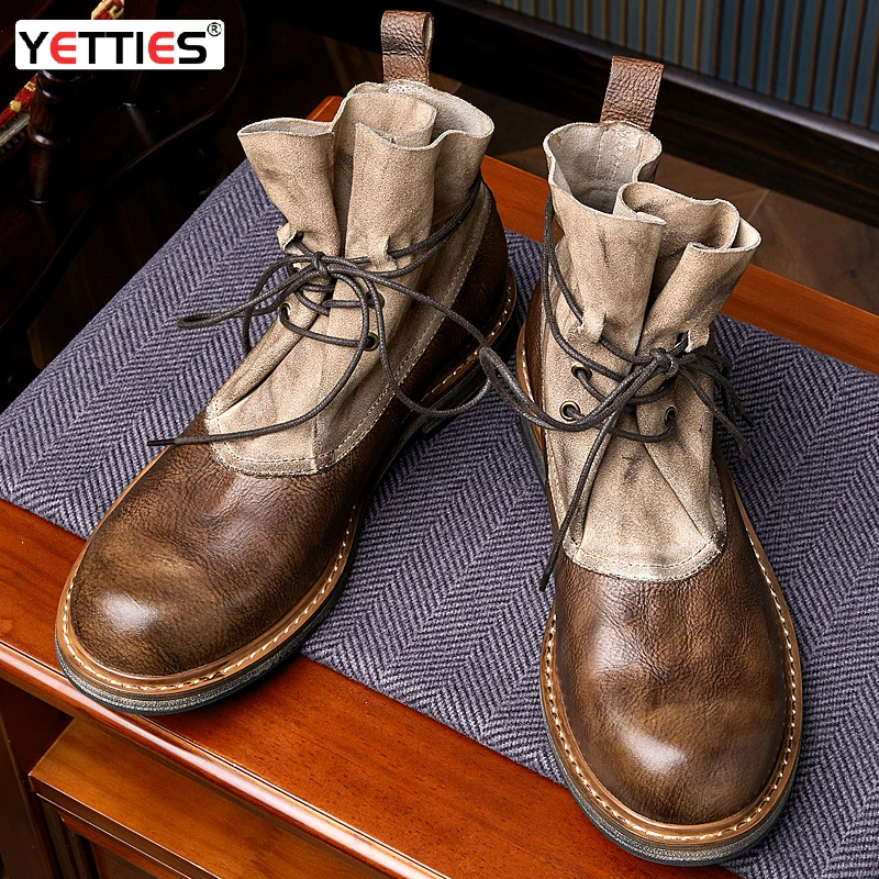 Ботинки из воловьей кожи на флисовой подкладке мужские короткие ботинки