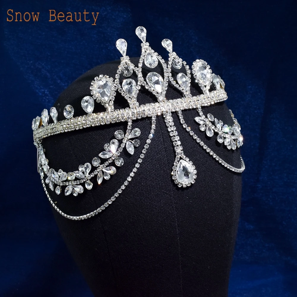 

DZ033 Bride Head Piece with Combs Princess Tiara Rhinestone Wedding Forehead Headband Banquet Party Headdress Ladies Crown