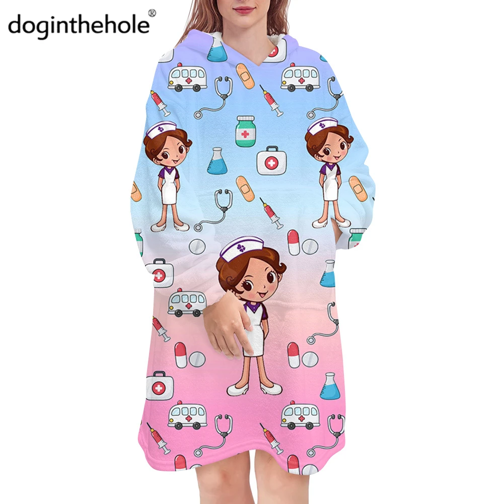

Doginthehole зимняя мягкая одежда для сна с капюшоном для медсестры женские Комбинезоны для медсестер женская ночная рубашка объемное плюшевое п...