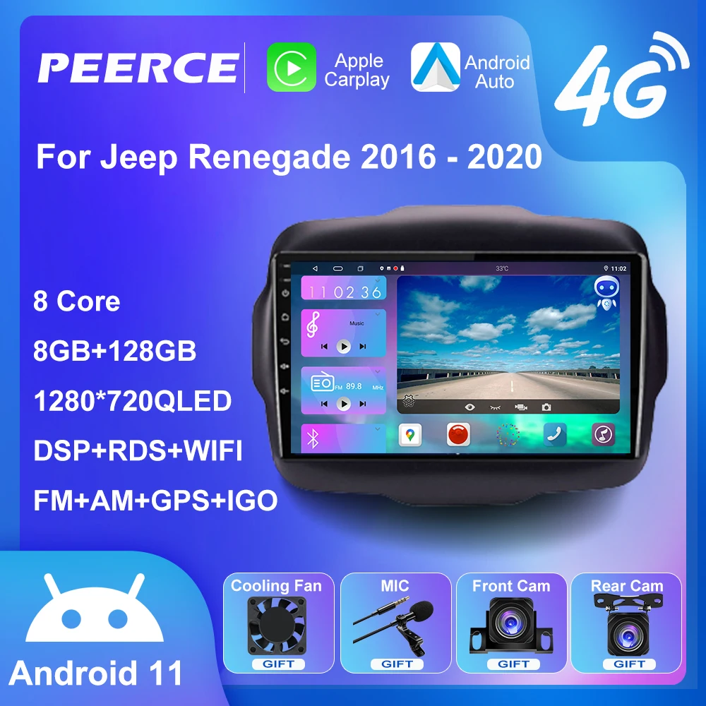 

PEERCE QLED DSP Android 11 Car Radio For Jeep Renegade 2016 - 2020 Multimedia Player Stereo GPS Navi Carplay Auto BT 2din No DVD