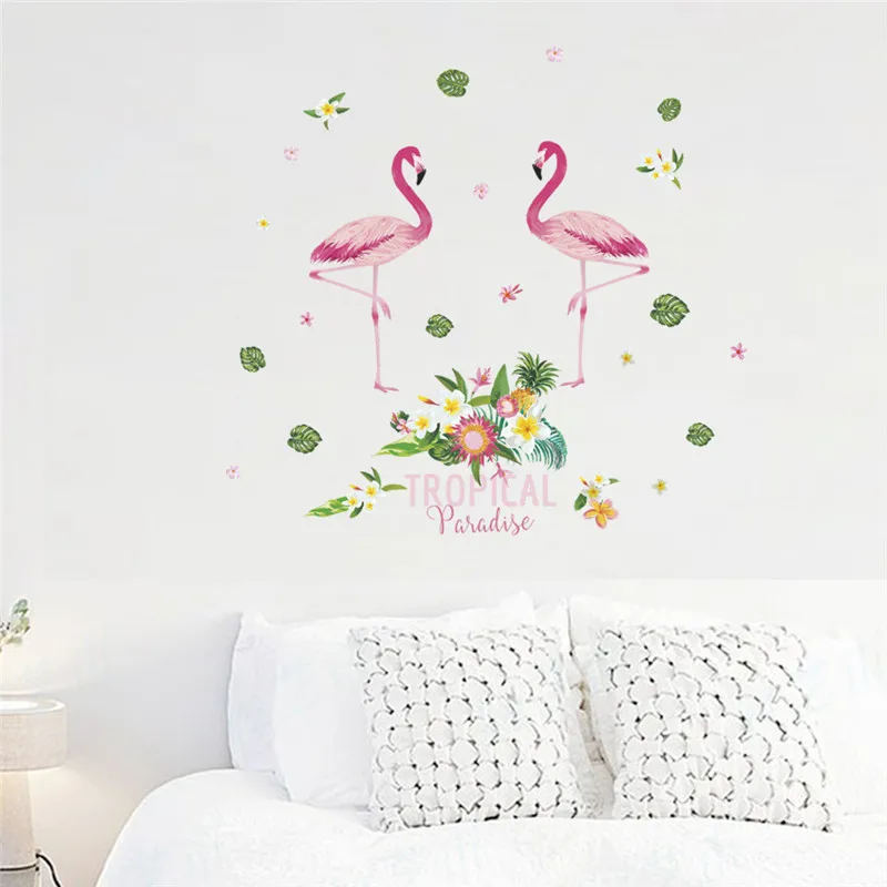 Настенные стикеры DEOWUU с фламинго и цветами