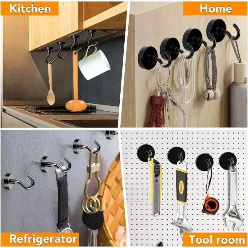 Черные сильные магнитные крючки для холодильника многоцелевой настенный